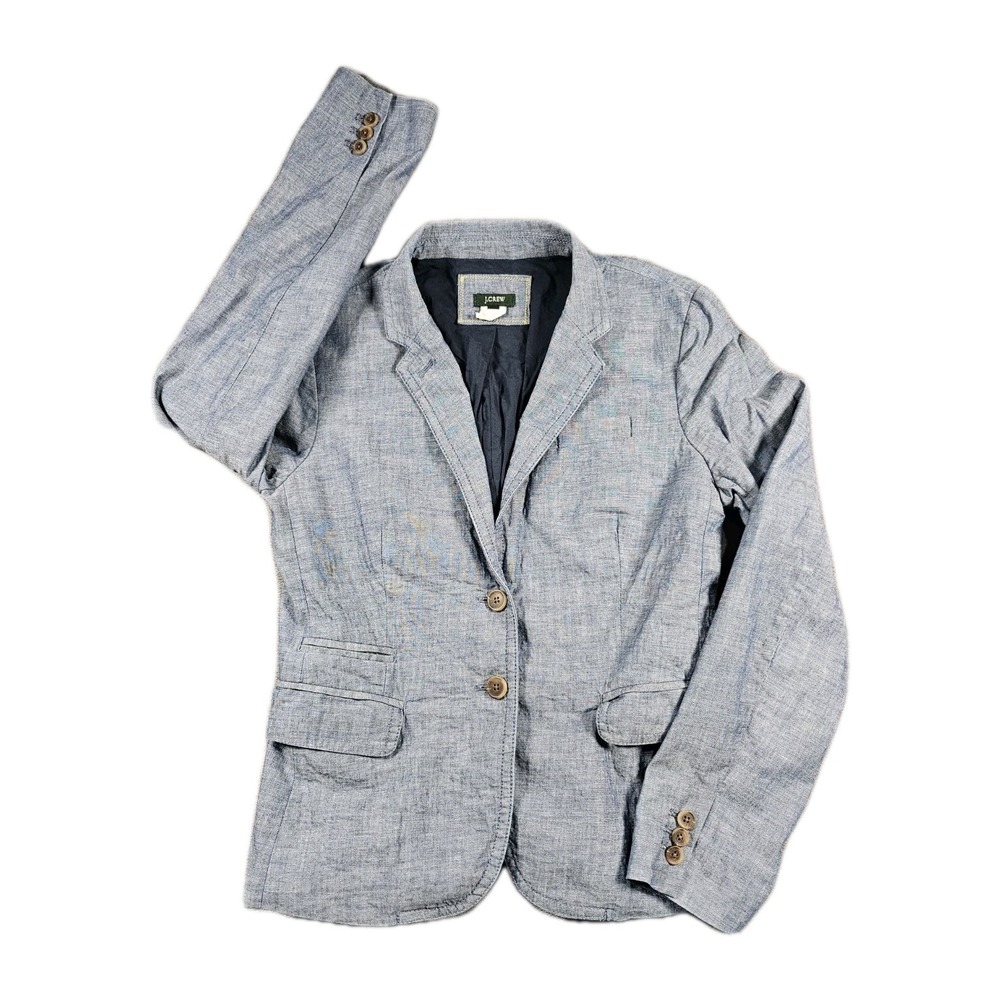 J.Crew Schoolboy Blazer Womens 4‎ Blue Chambray Cotton 2 Button Jacket